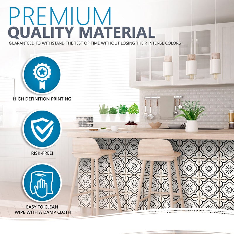 Mi Alma Black & White Collection Peel and Stick Tile Stickers 24 PC Set backsplash Tile Decals Bathroom & Kitchen Vinyl Wall Decals Easy to Apply Just Peel & Stick Home Decor (Black & White B5, 6x6 Inch) - Image 3